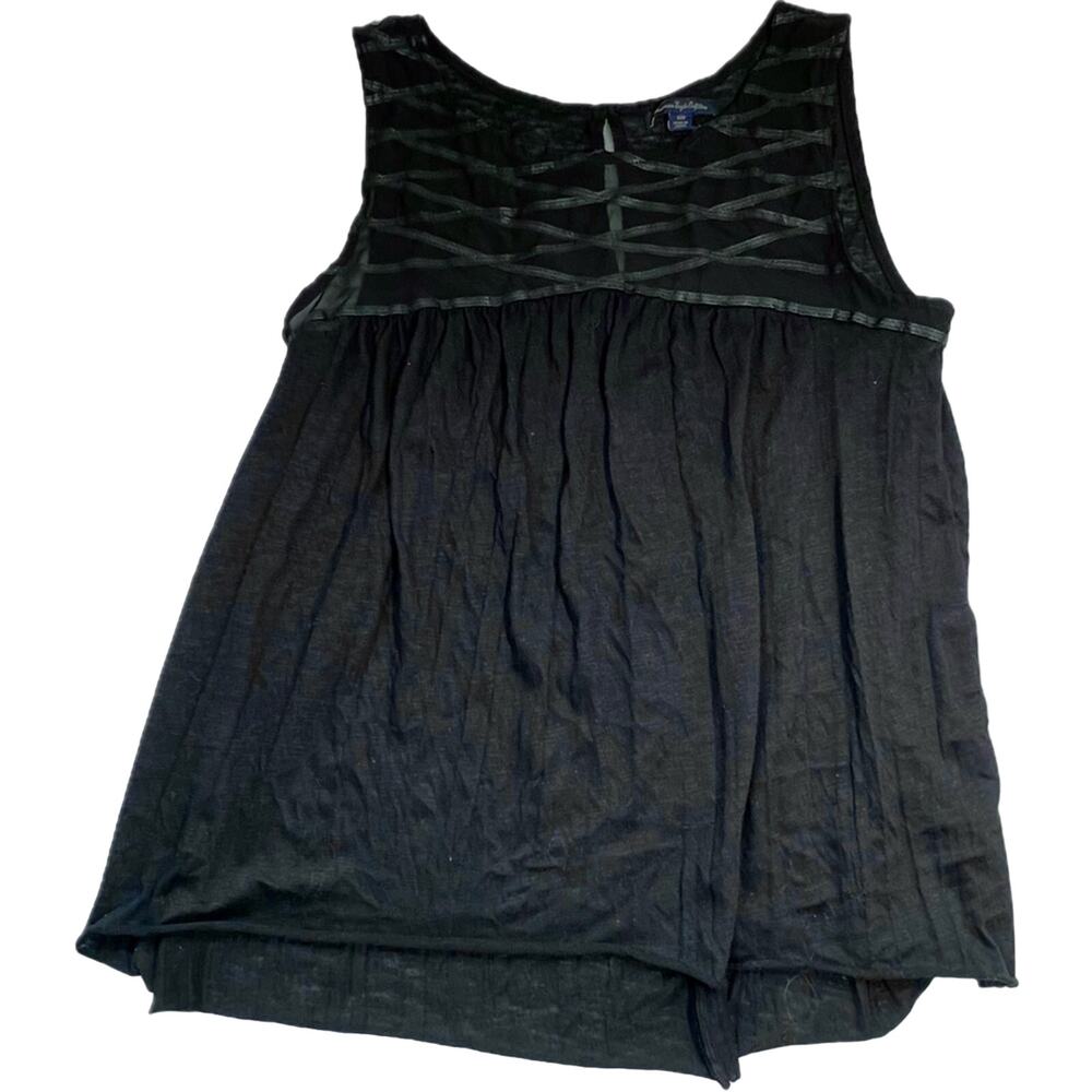 American Eagle Outfitters Black flowy tank top with sheer neck detail EUC size M